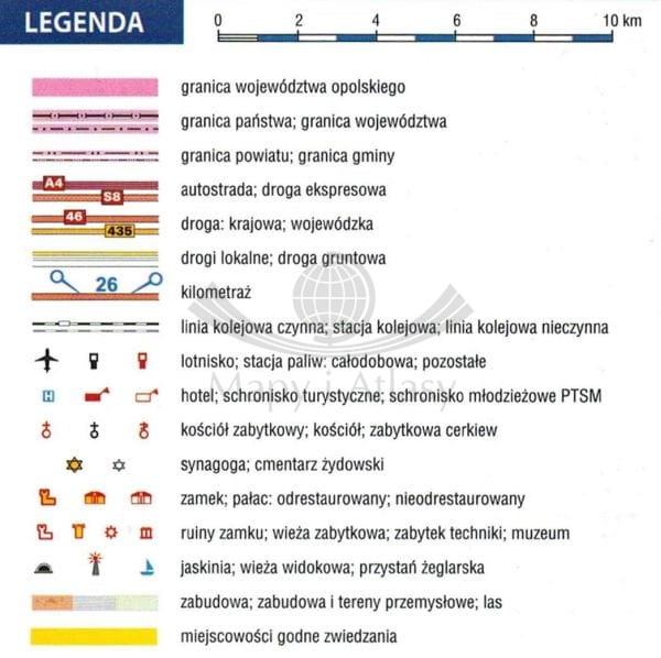 Województwo opolskie / Opole. Mapa samochodowo-turystyczna wydawnictwa Galileos. Legenda