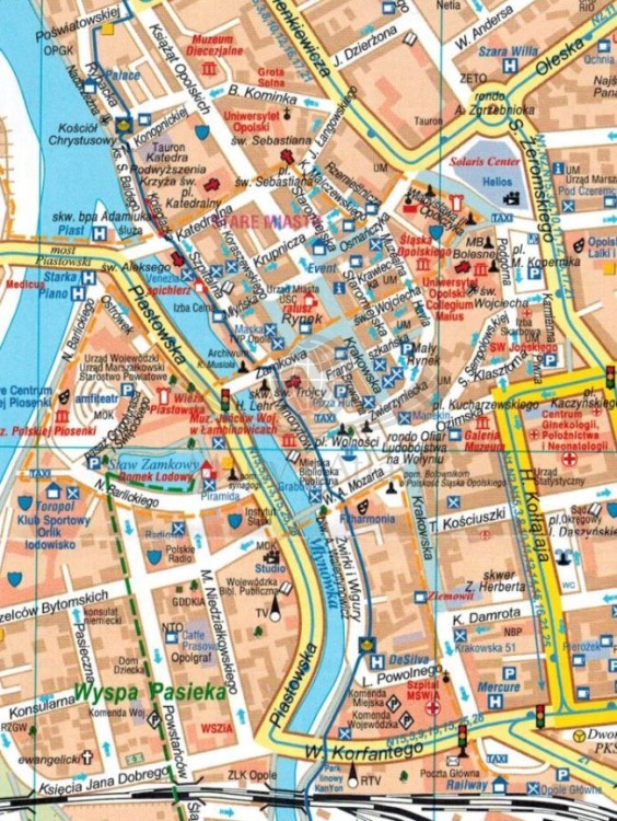 Województwo opolskie / Opole. Mapa samochodowo-turystyczna wydawnictwa Galileos. Plan centrum - fragment