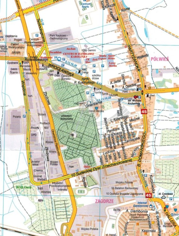 Województwo opolskie / Opole. Mapa samochodowo-turystyczna wydawnictwa Galileos. Opole - fragment