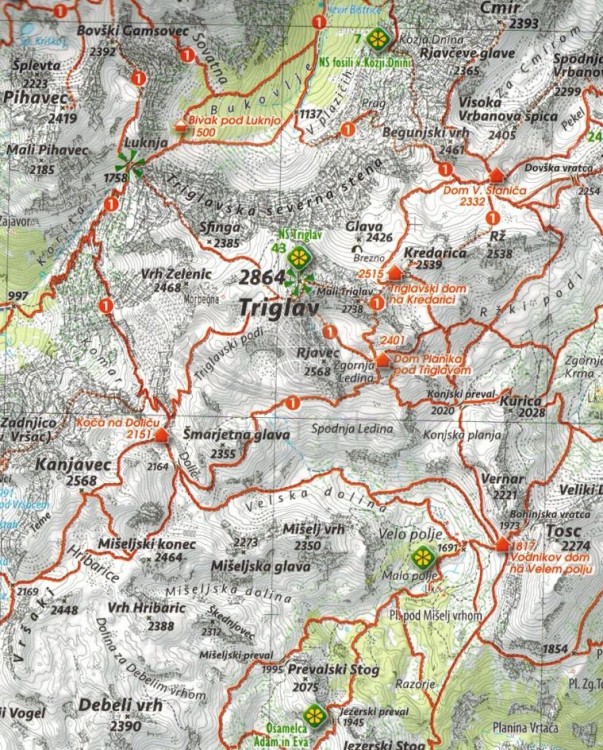 Triglavski Park Narodowy 1:50 000. Mapa turystyczna wydawnictwa Kartografija. Fragment 1
