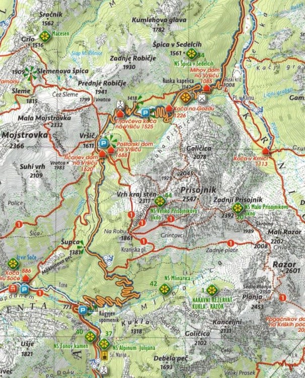 Triglavski Park Narodowy 1:50 000. Mapa turystyczna wydawnictwa Kartografija. Fragment 3
