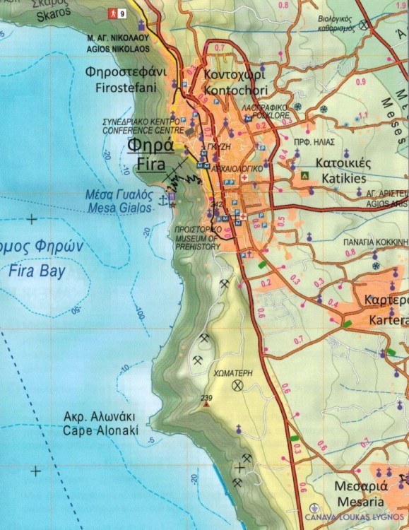 Santorini, Thirasia 1:25 000. Wodoodporna mapa turystyczna wydawnictwa Anavasi. Fragment 1