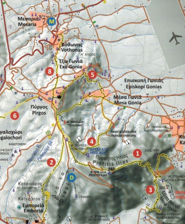 Santorini, Thirasia 1:25 000. Wodoodporna mapa turystyczna wydawnictwa Anavasi. Mapa szlaków - fragment