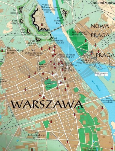 Twierdza Warszawa stan z 1909 r. Mapa wydawnictwa Rewasz. Fragment 1
