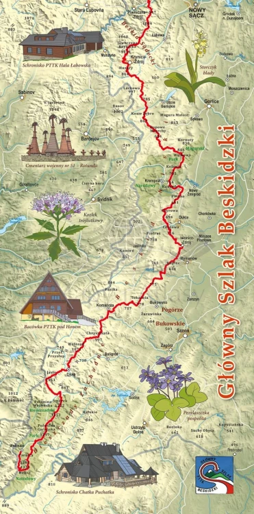 Główny Szlak Beskidzki. Chusta wielofunkcyjna. Komin z nadrukiem - zielony. Strona 1