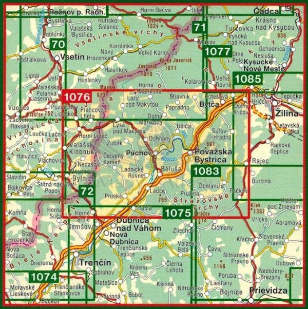 Sulowskie Skały (Góry Sułowskie) / Vrsatec, Sulovske Vrchy. Mapa turystyczna 1076 wydawnictwa Shocart. Zasięg