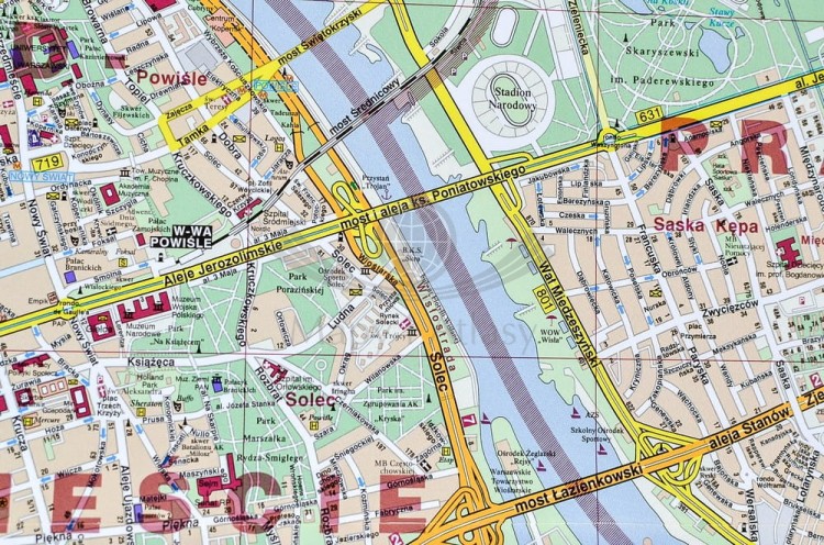 Warszawa 1:18 000. Mapa / Plan miasta. Wersja do wpinania. Fragment 1