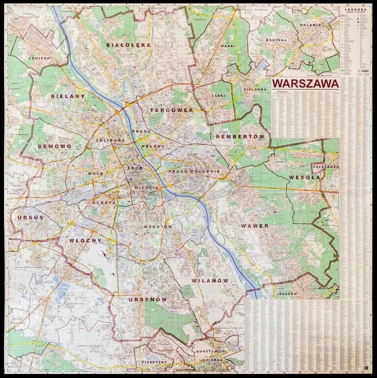 Warszawa 1:18 000. Mapa / Plan miasta. Wersja do wpinania