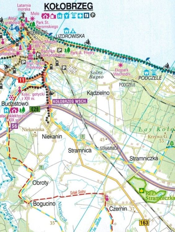 Wybrzeże: Kołobrzeg - Koszalin - Ustka. Mapa turystyczna tras rowerowych. Nie tylko Green Velo wydawnictwa Euro Pilot. Fragment 1