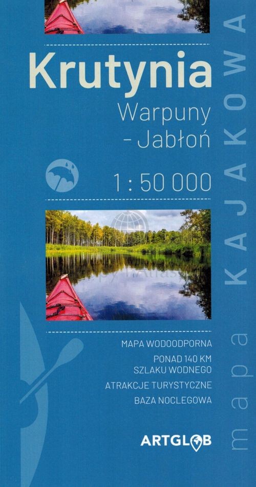 Krutynia: Warpuny - Jabłoń. Szlak kajakowy. Laminowana mapa turystyczna. ArtGlob