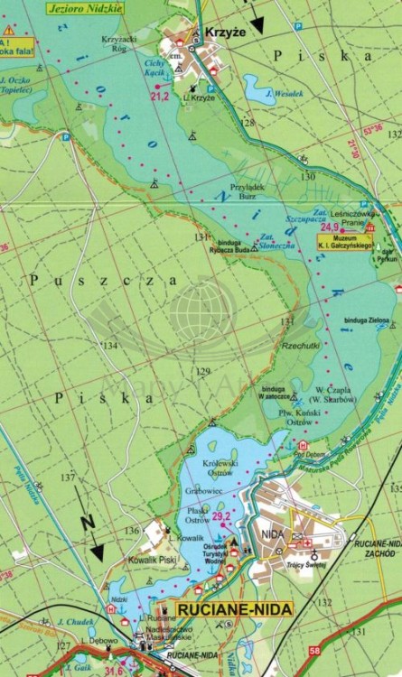 Krutynia, Warpuny, Jabłoń. Szlak kajakowy. Wodoodporna mapa turystyczna wydawnictwa ArtGlob. Fragment 2