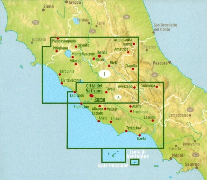 Lacjum, Rzym, Watykan. Mapa samochodowo-turystyczna wydawnictwa Freytag & Berndt. Zasięg