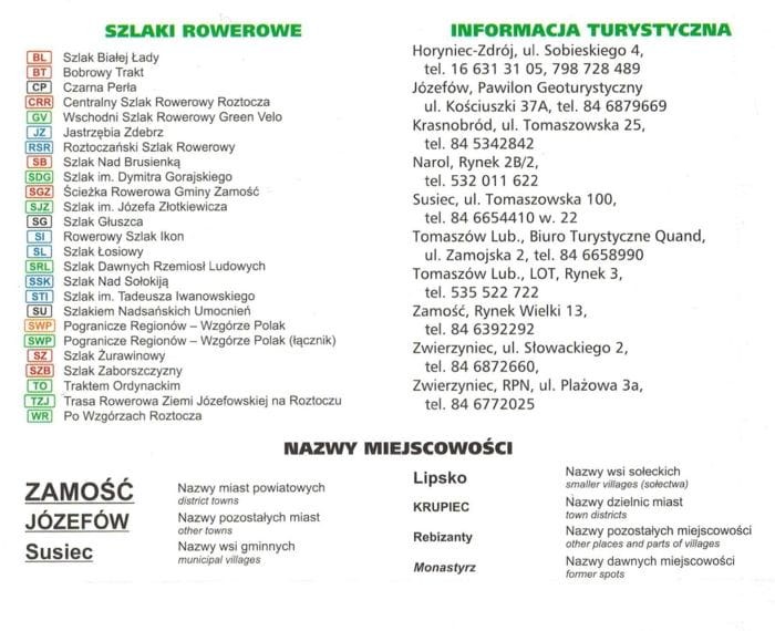 Roztocze 1:100 000. Mapa rowerowa. Legenda 2