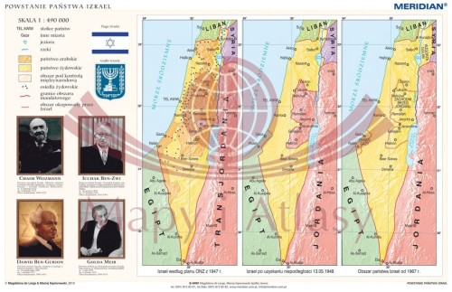 Powstawanie państwa Izrael. Mapa ścienna. Drewniane półwałki
