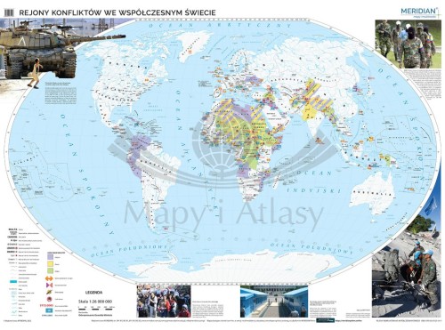 Świat 1:26 000 000. Rejony konfliktów we współczesnym świecie. Mapa ścienna. Drewniane półwałki