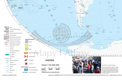 Świat 1:26 000 000. Rejony konfliktów we współczesnym świecie. Mapa ścienna. Drewniane półwałki. Fragment 1