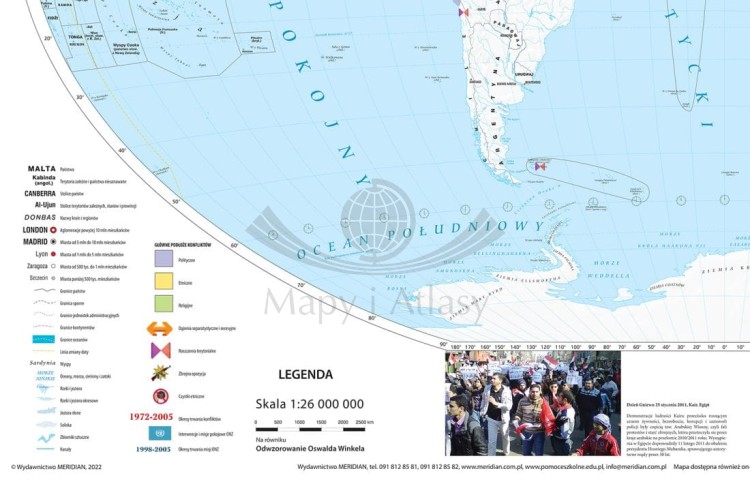 Świat. Rejony konfliktów na świecie w latach 1990-2018. Fototapeta samoprzylepna. Mapa. Fragment 1