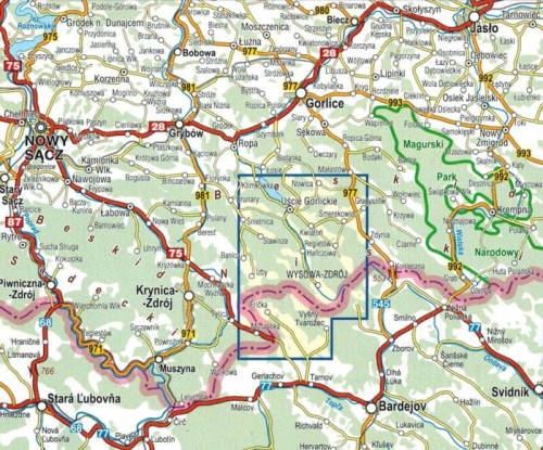 Wysowa-Zdrój i okolice. Mapa turystyczna / Plan miasta wydawnictwa Compass. Zasięg