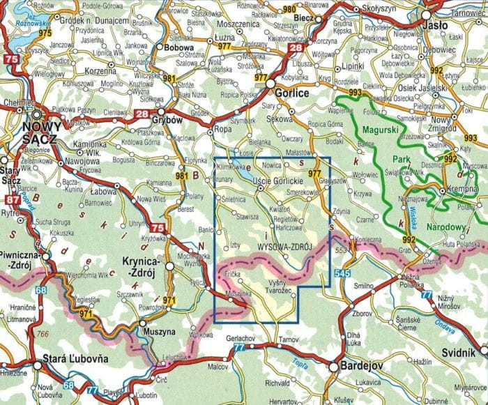 Wysowa-Zdrój i okolice. Mapa turystyczna / Plan miasta wydawnictwa Compass. Zasięg