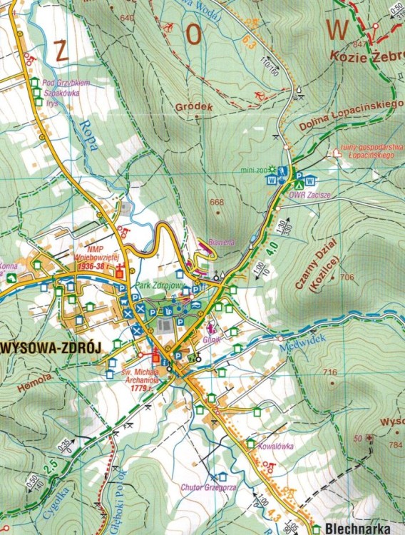 Wysowa-Zdrój i okolice. Mapa turystyczna / Plan miasta wydawnictwa Compass. Fragment 2