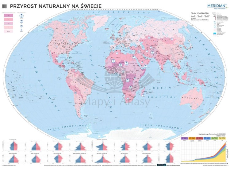 Świat. Przyrost naturalny. Mapa ścienna. Drewniane półwałki