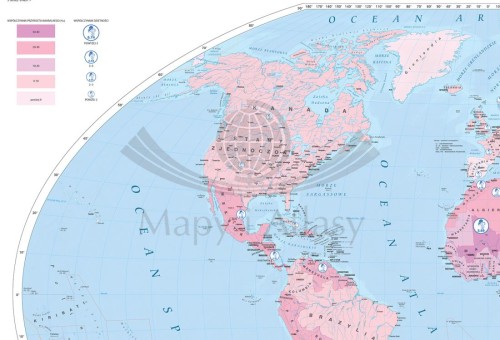Świat. Przyrost naturalny. Mapa ścienna. Drewniane półwałki. Fragment 1