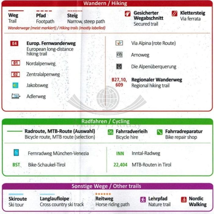 Vorderes Zillertal. Achensee, Alpbachtal, Wildschonau. Laminowana mapa turystyczna 28 wydawnictwa Kompass. Legenda 3