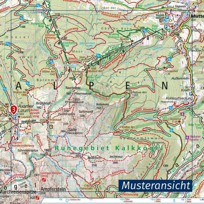 Vorderes Zillertal. Achensee, Alpbachtal, Wildschonau. Laminowana mapa turystyczna 28 wydawnictwa Kompass. Fragment 2