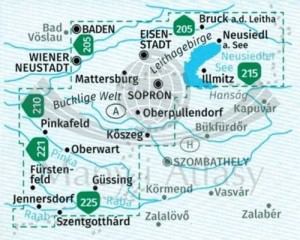 Burgenland 1:50 000. Zestaw dwóch map turystycznych 227 wydawnictwa Kompass. Zasięg
