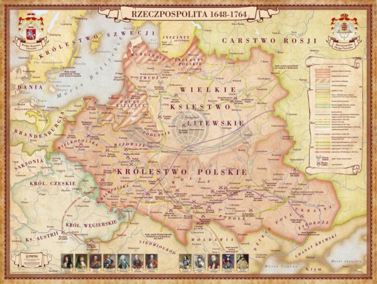 Rzeczpospolita 1648-1764. Mapa ścienna