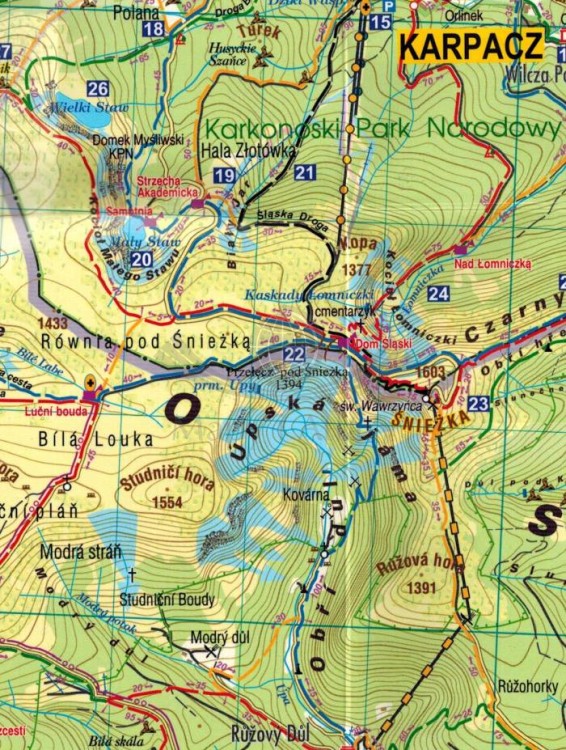 Karkonosze i Góry Izerskie 1:50 000. Laminowana mapa turystyczna wydawnictwa Galileos. Fragment 1