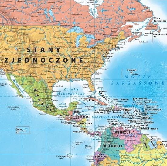 Świat 1:30 000 000. Mapa polityczna wydawnictwa ArtGlob - fragment Stany Zjednoczone