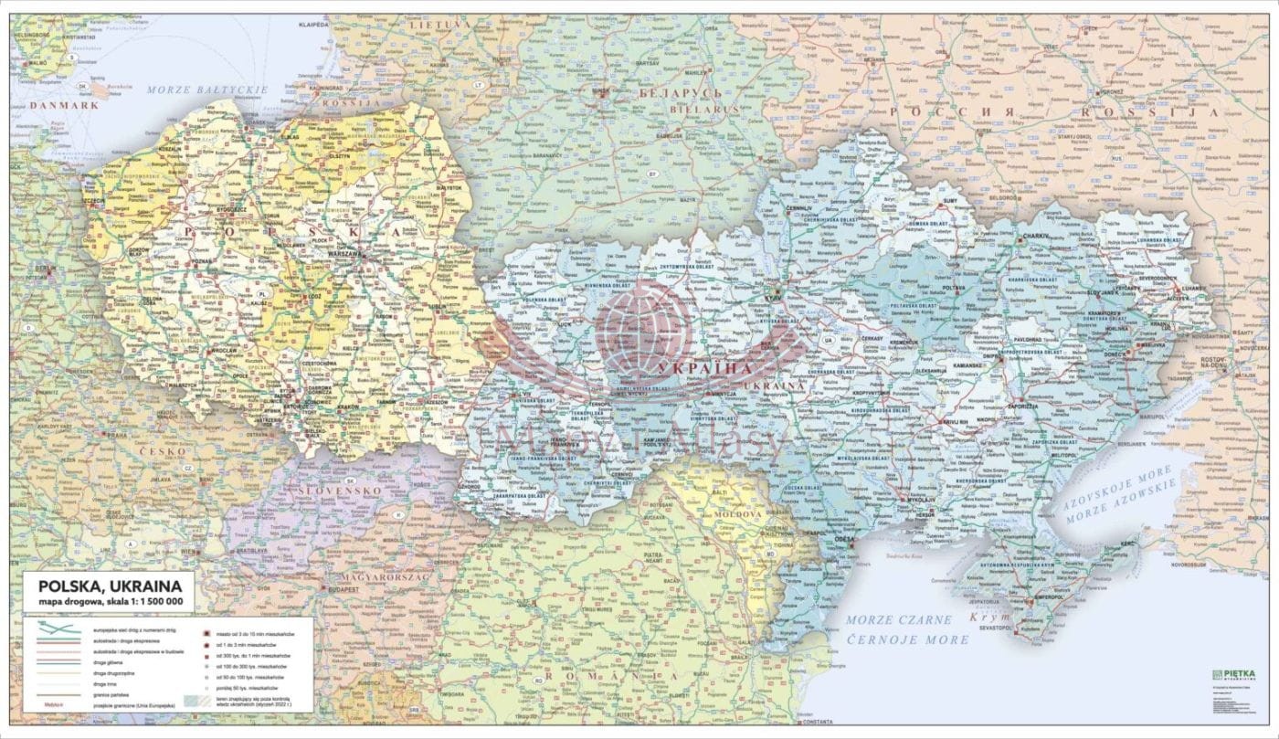 Polska i Ukraina 1:1 500 000. Mapa ścienna drogowa.