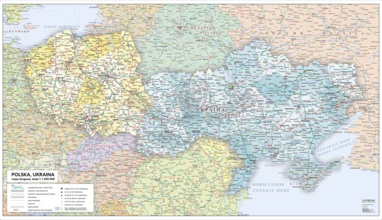 Polska i Ukraina 1:1 500 000. Mapa ścienna drogowa