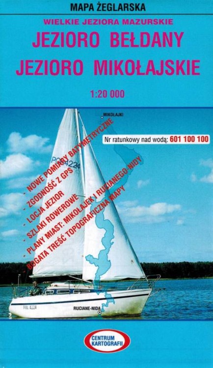 Jezioro Bełdany, Mikołajskie. Laminowana mapa żeglarska. Okładka