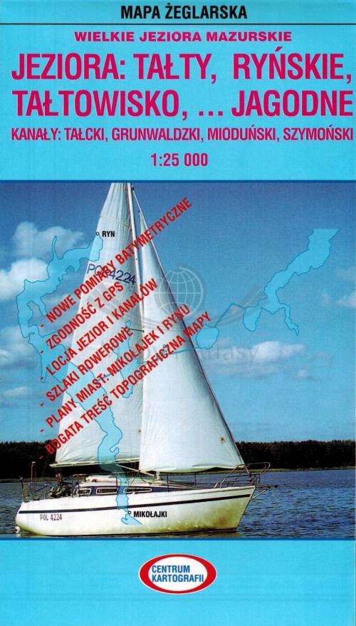 Jezioro Tałty, Ryńskie, Tałtowisko, Jagodne. Laminowana mapa żeglarska