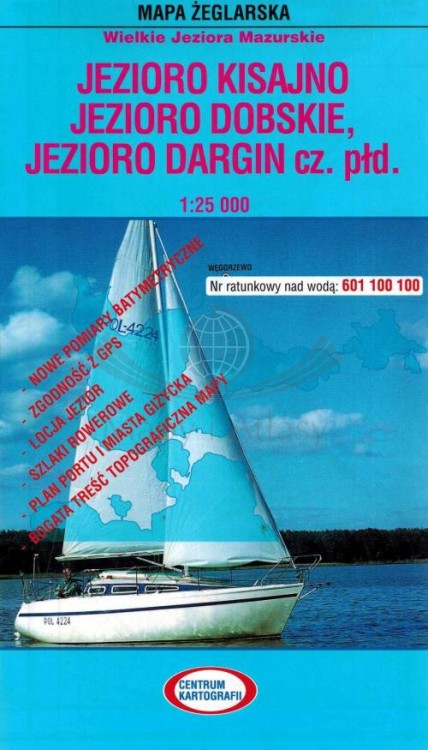 Jezioro Kisajno, Dobskie, Dargin cz. południowa. Laminowana mapa żeglarska. Okładka