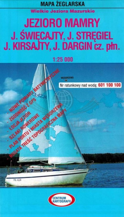 Jezioro Mamry, Święcajty, Stręgiel, Kirsajty, Dargin cz. północna. Laminowana mapa żeglarska. Okładka