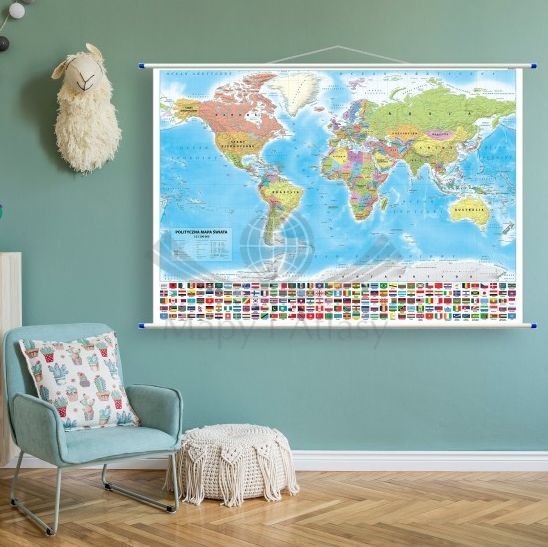 Świat 1:21 200 000. Mapa ścienna polityczna. Przykład aranżacji