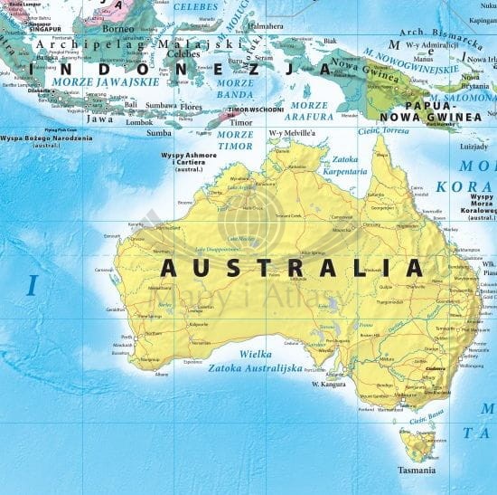 Świat 1:21 200 000. Mapa ścienna polityczna - fragment Australia
