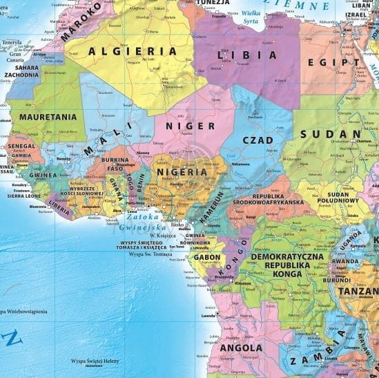 Świat 1:21 200 000. Mapa ścienna polityczna - fragment Afryka