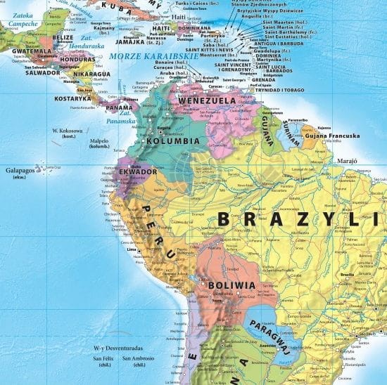 Świat 1:21 200 000. Mapa ścienna polityczna - fragment Ameryka Południowa