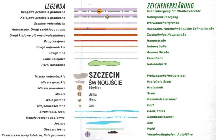 Polen / Polska 1:650 000. Mapa samochodowa wydawnictwa Galileos. Legenda