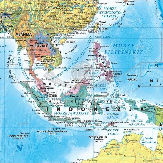 Świat 1:42 000 000. Mapa polityczna w wersji do wpinania. Fragment Indonezja