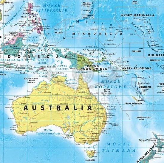 Świat 1:42 000 000. Mapa polityczna w wersji do wpinania. Fragment Australia
