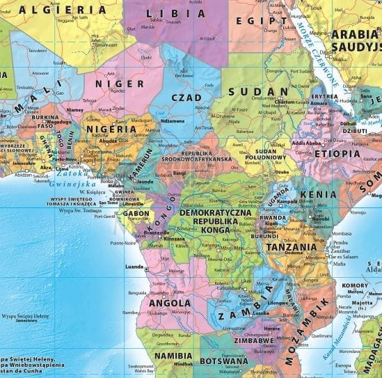 Świat 1:42 000 000. Mapa polityczna w wersji magnetycznej. Fragment Afryka