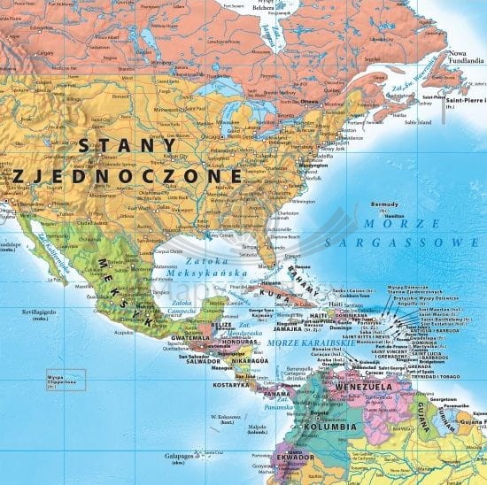 Świat 1:30 000 000. Mapa polityczna w wersji do wpinania. Fragment Stany Zjednoczone
