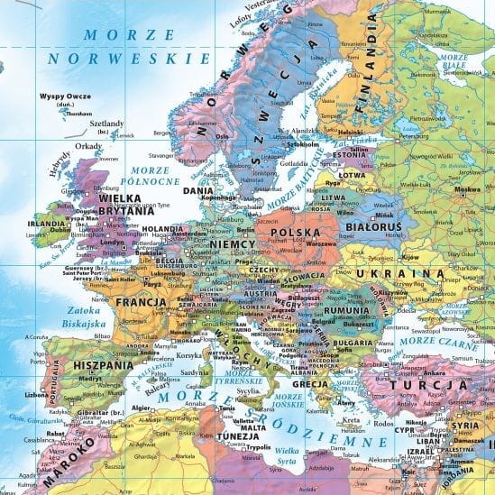 Świat 1:21 200 000. Mapa polityczna w wersji do wpinania. Fragment Europa