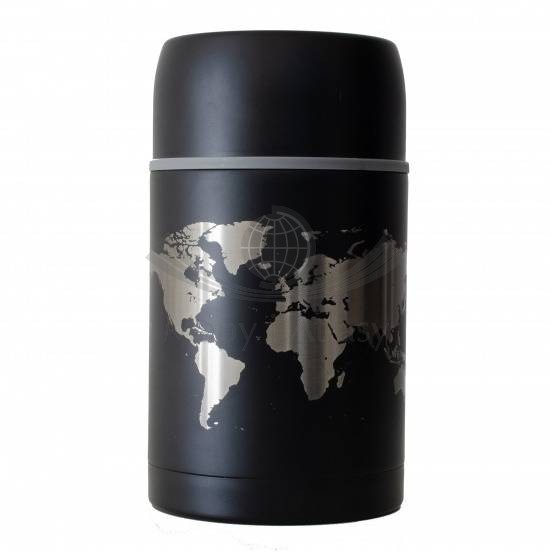 Termos na lunch World - czarny. Mapa świata. 800 ml