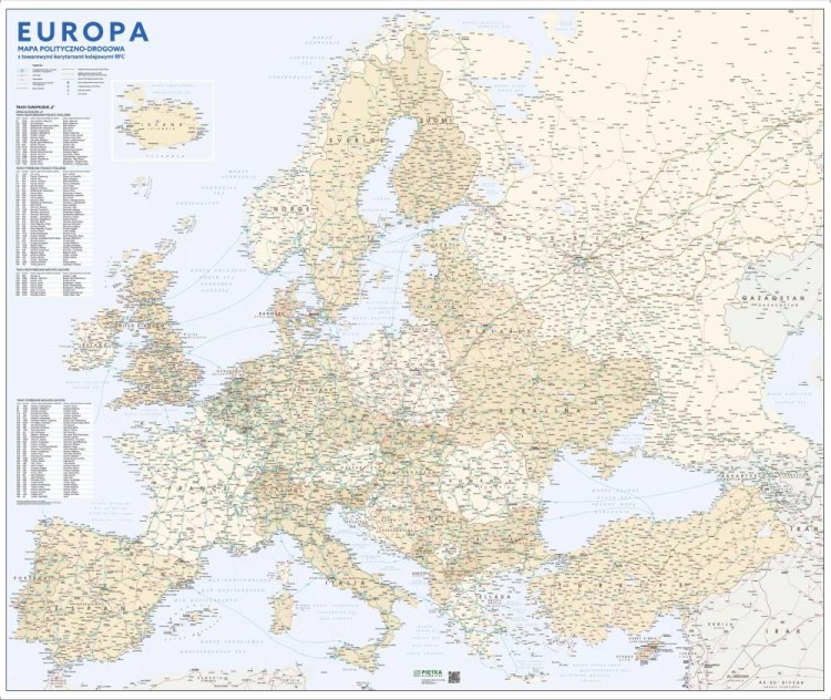Europa 1:3 500 000. Mapa ścienna polityczno-drogowa z towarowymi korytarzami kolejowymi RFC